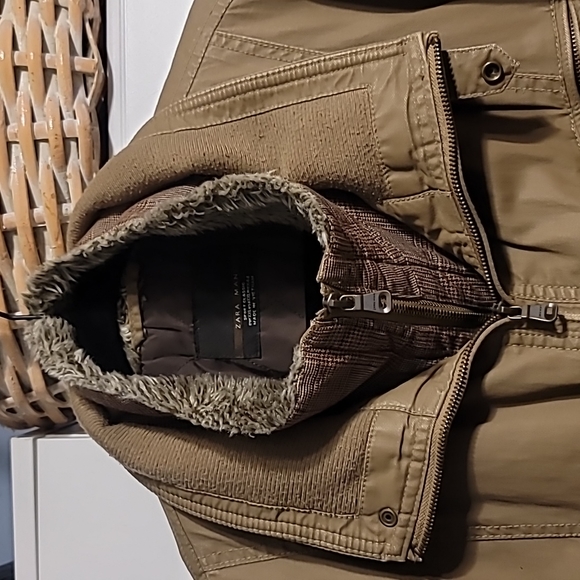 Zara Man Sport Classic Men's Double Jacket Sz XXL Tan Faux Fur Mock Heavyweight - Picture 8 of 14